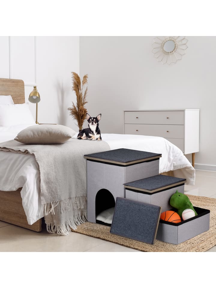 relaxdays Hundetreppe in Grau - (B)72 x (H)41,5 x (T)33 cm günstig kaufen onesize