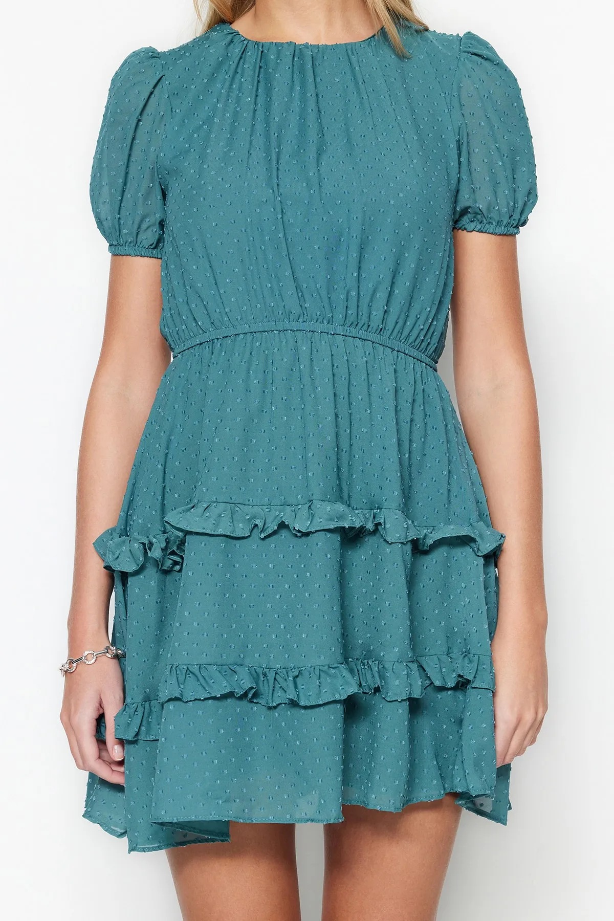 Trendyol Collection  Mintfarbenes Mini-Kleid aus gewebtem, gefüttertem Stoff mit strukturiertem Webmuster TWOSS21EL1206