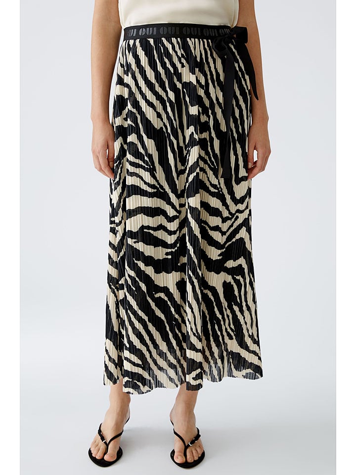 Oui Plisseerock in Creme/ Schwarz günstig kaufen