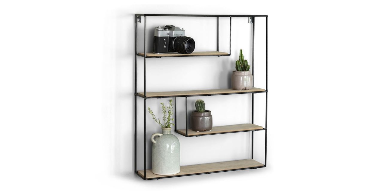 Lifa Living Wandregal Bilbao aus Holz und Metall, 55 x 45 x 11 cm