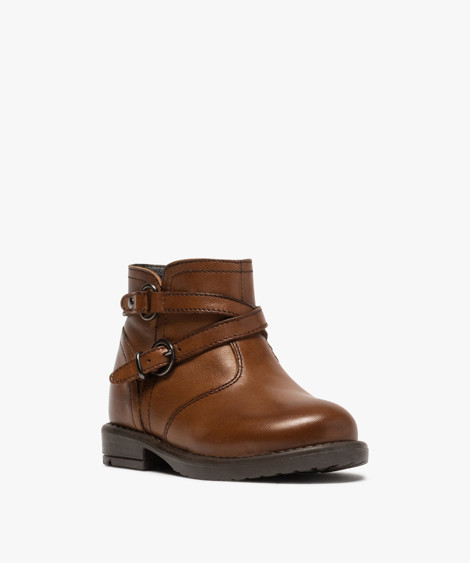Boots bébé fille en cuir avec bride décorative | GEMO