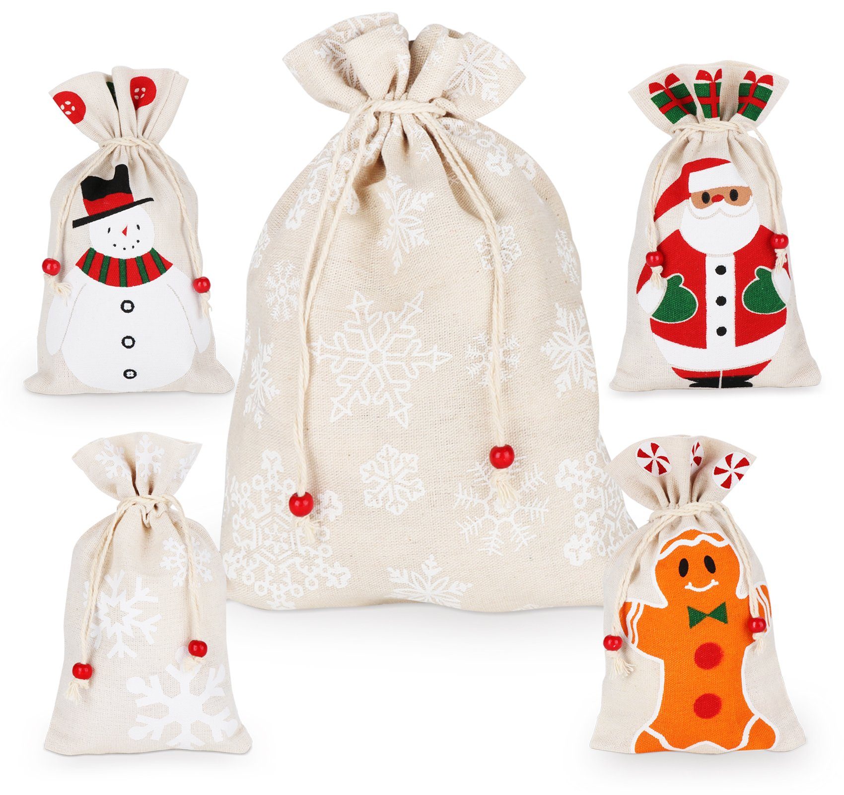 Homewit Christbaumschmuck Geschenksäckchen zu Weihnachten mit Zugband (5-tlg), Ideal zum Verpacken von Geschenken