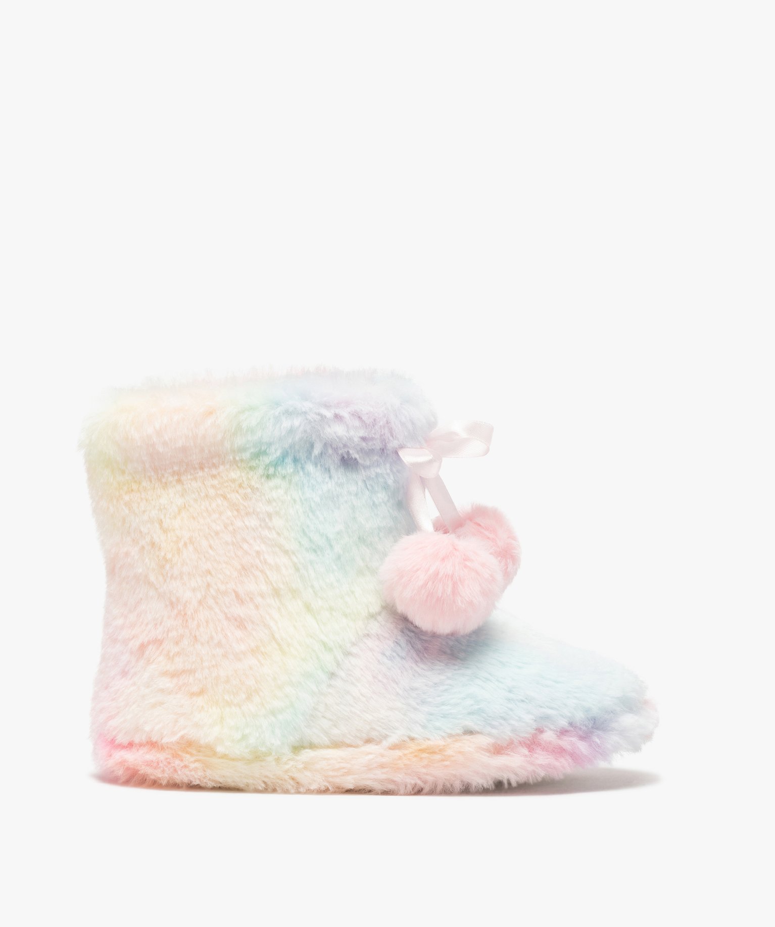 Chaussons fille boots en matière peluche arc-en-ciel multicolore | GEMO