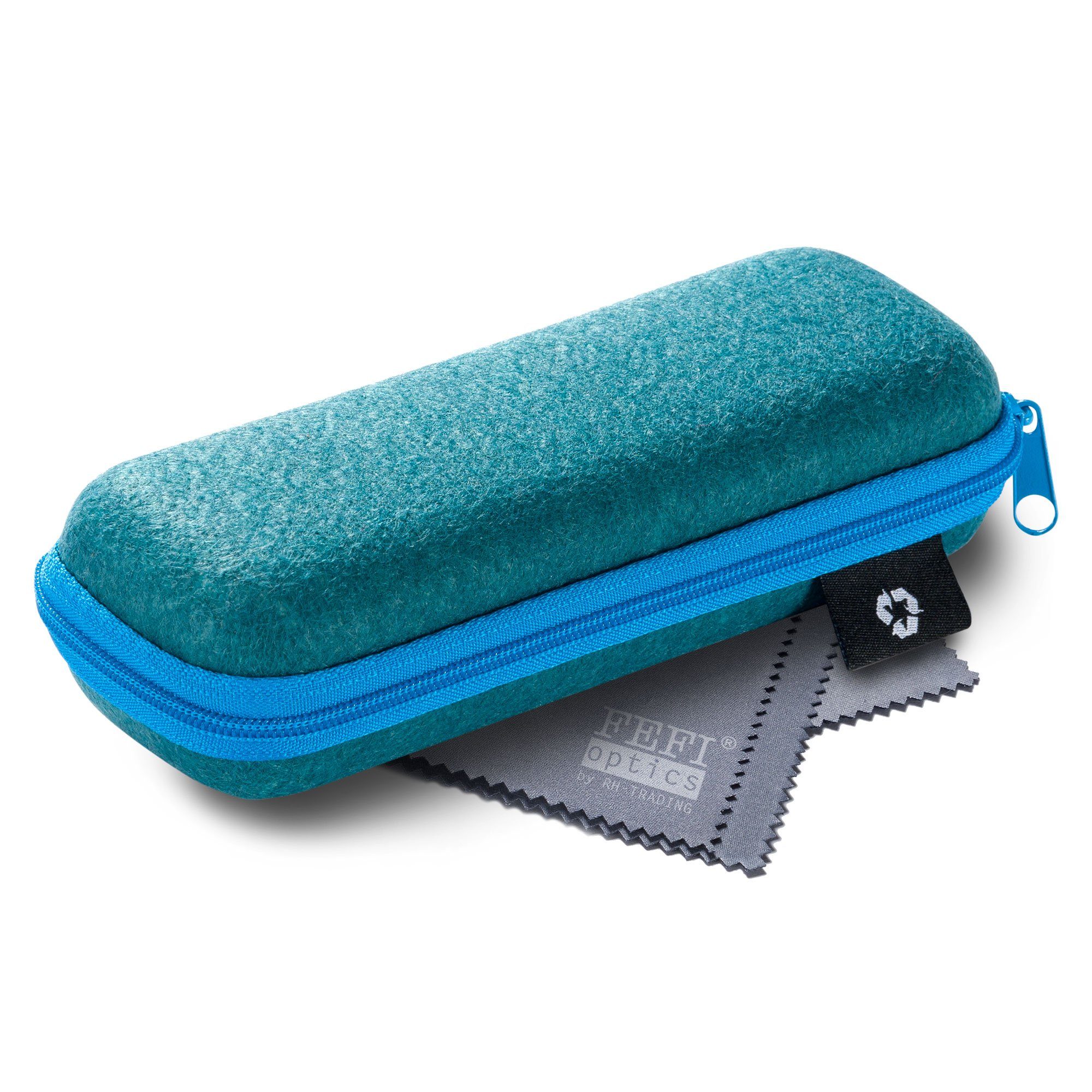 FEFI Brillenetui mit Reißverschluss - Filzbezug aus recycelten PET-Flaschen, Set aus 1 Etui + hochwertigem Mikrofasertuch