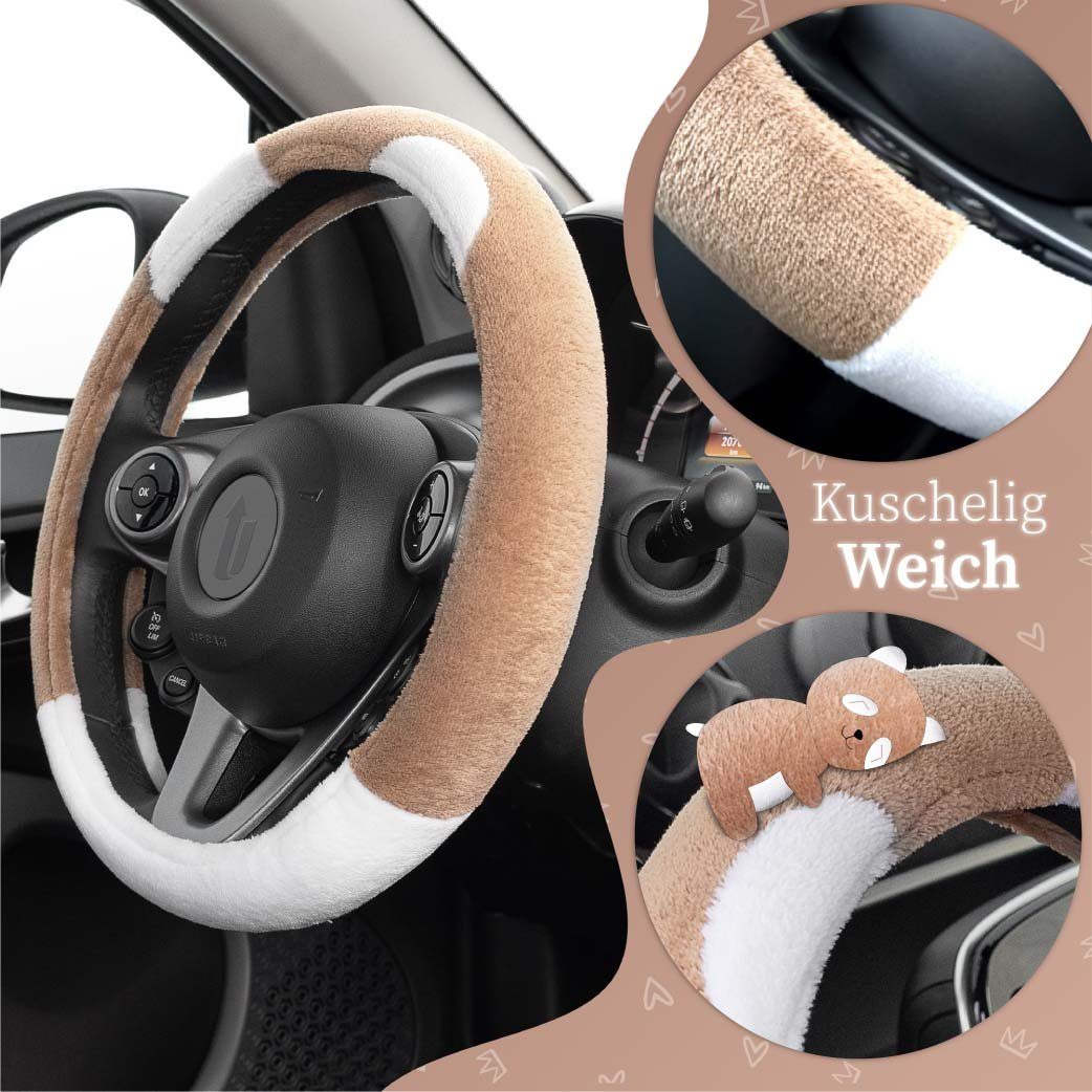 Upgrade4cars Lenkradbezug Plüsch, Ø 37,00 - 39,00 cm, Weiches Plüschmaterial mit entzückenden Designs von Teddybären