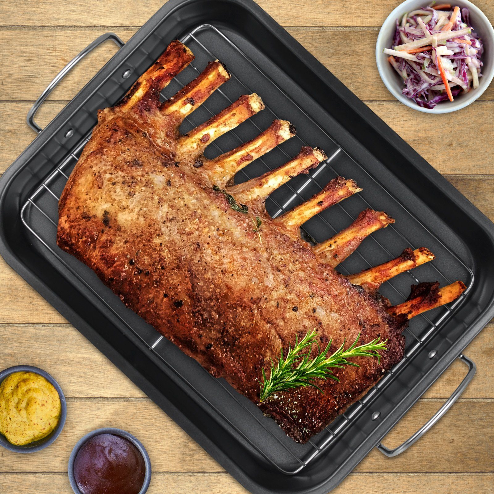 Koopman Bräter Bratform Grillrost 39x29cm Ofenform Schmortopf Multibräter, Gänsebräter Brattopf Kochgeschirr Backofen Gittereinsatz Kochtopf