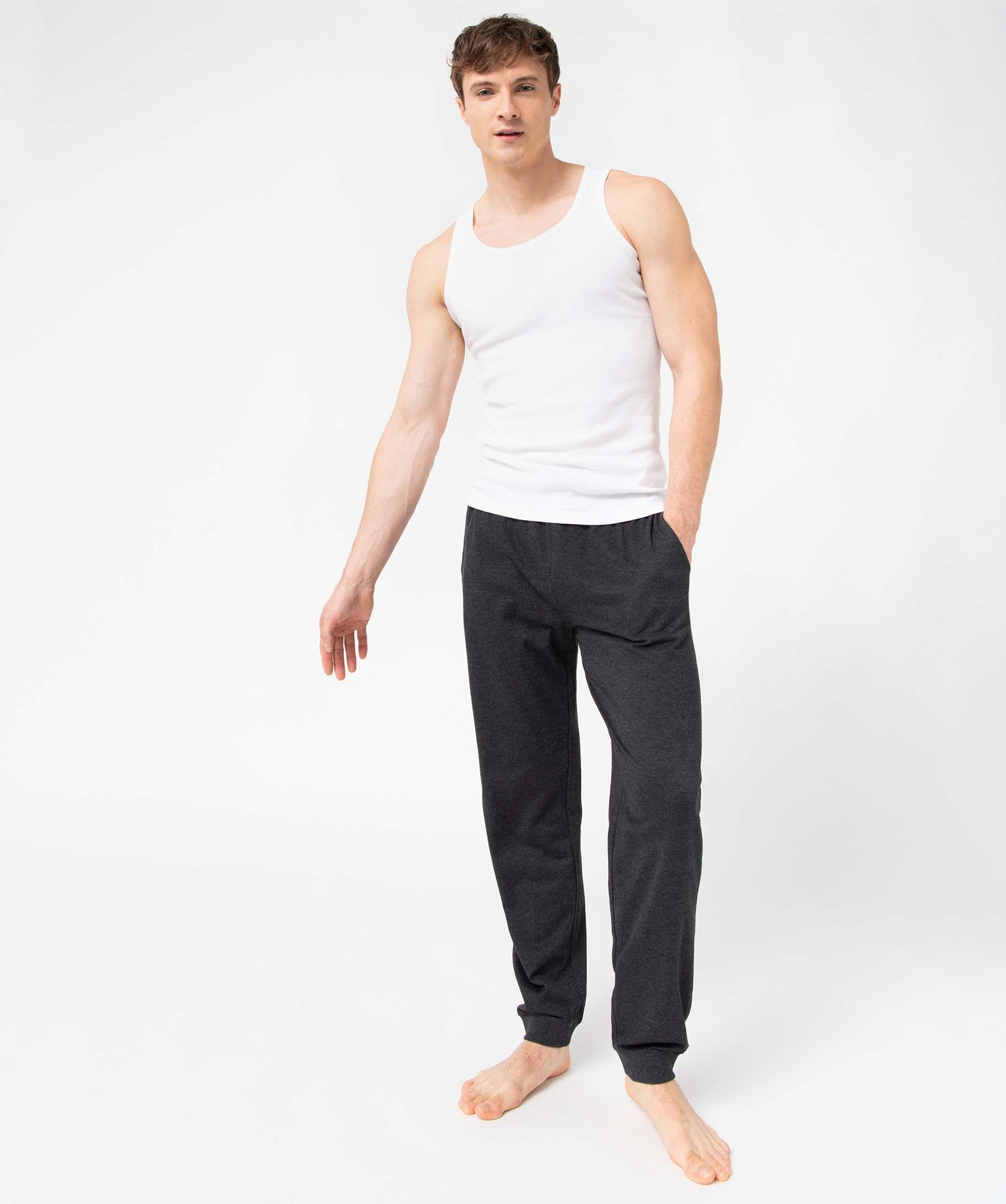 Pantalon de pyjama homme en jersey à taille élastique gris fonce | GEMO