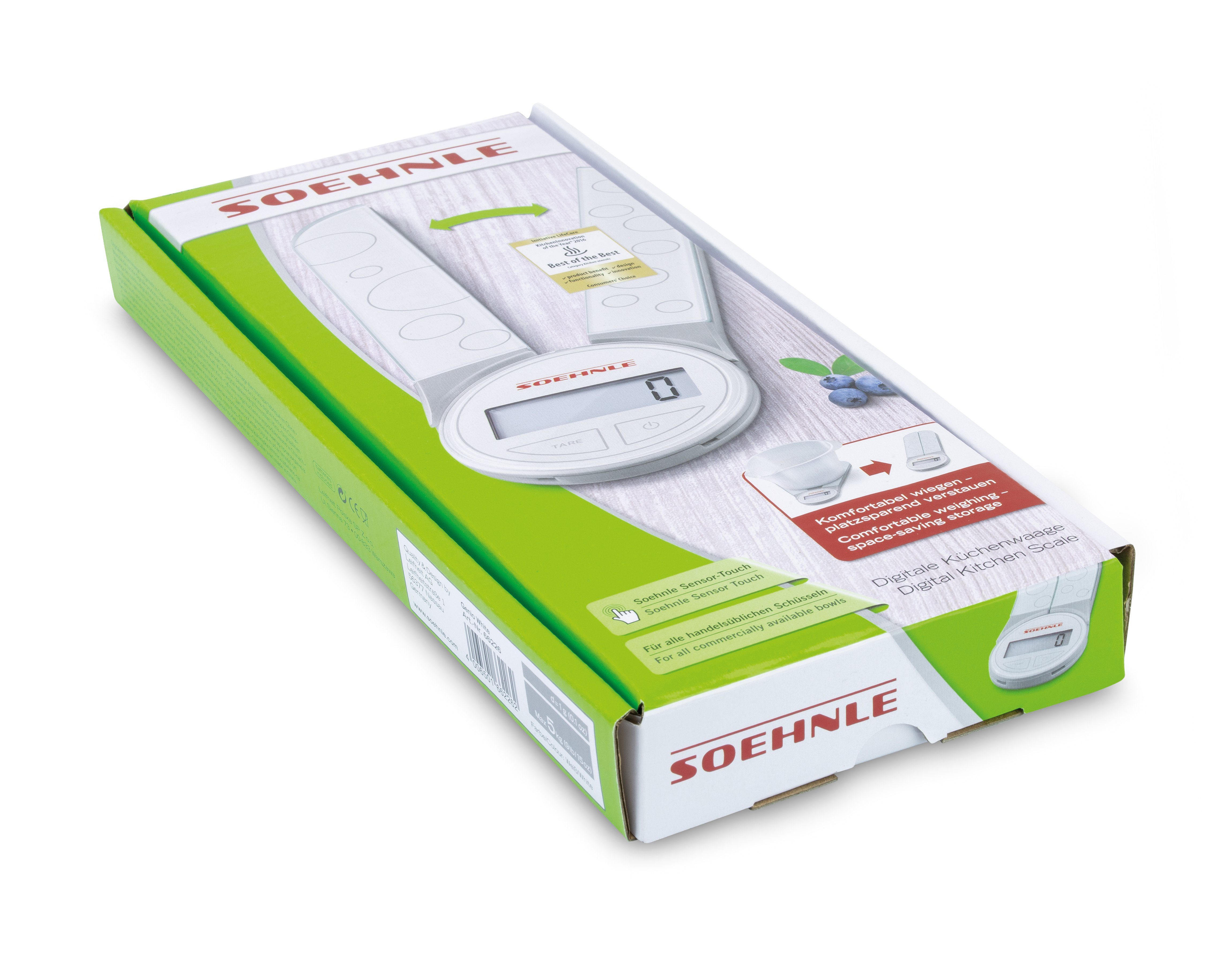 Soehnle Küchenwaage Genio, zusammenklappbar, stufenlos einstellbare Wiegefläche, 5 kg Tragkraft