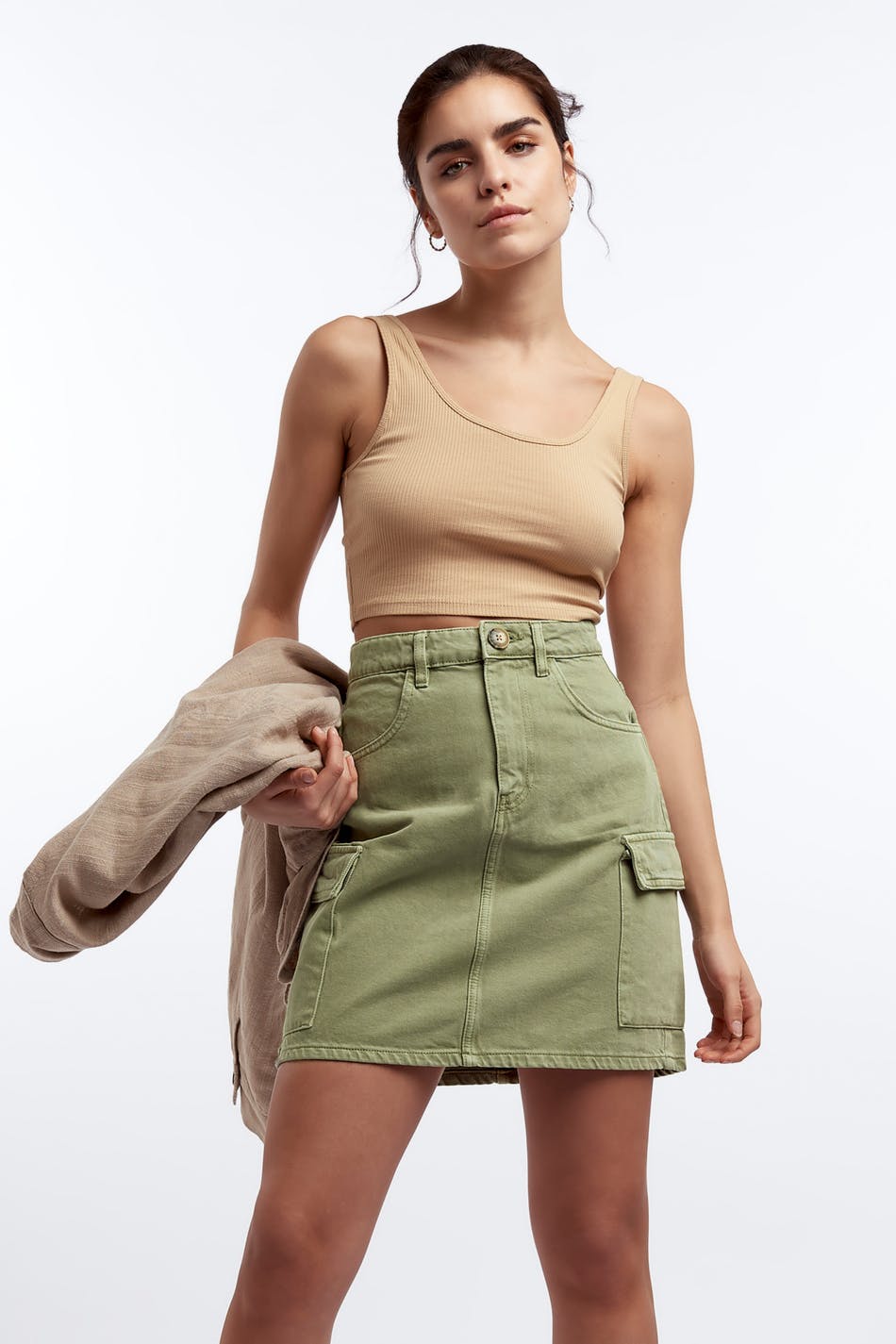 Cargo denim skirt