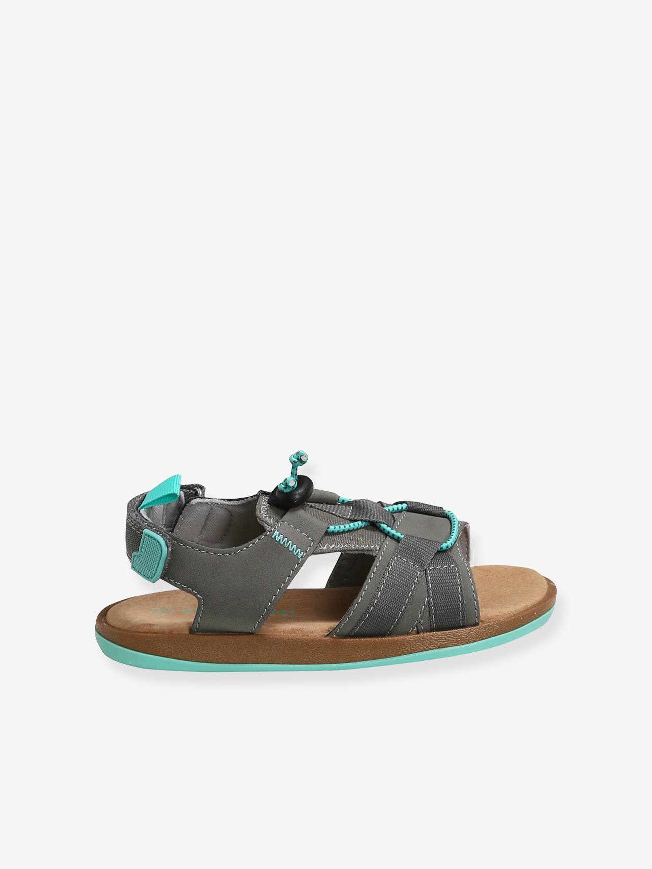 Vertbaudet Jungen Sandalen, Klett und elastische Schnürung - grau