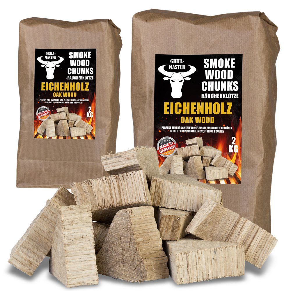 Grillmaster Räucherspäne Räucherklötze 4kg Eiche Chunks Räuchern Smoken BBQ Grill Feuer, 4 kg