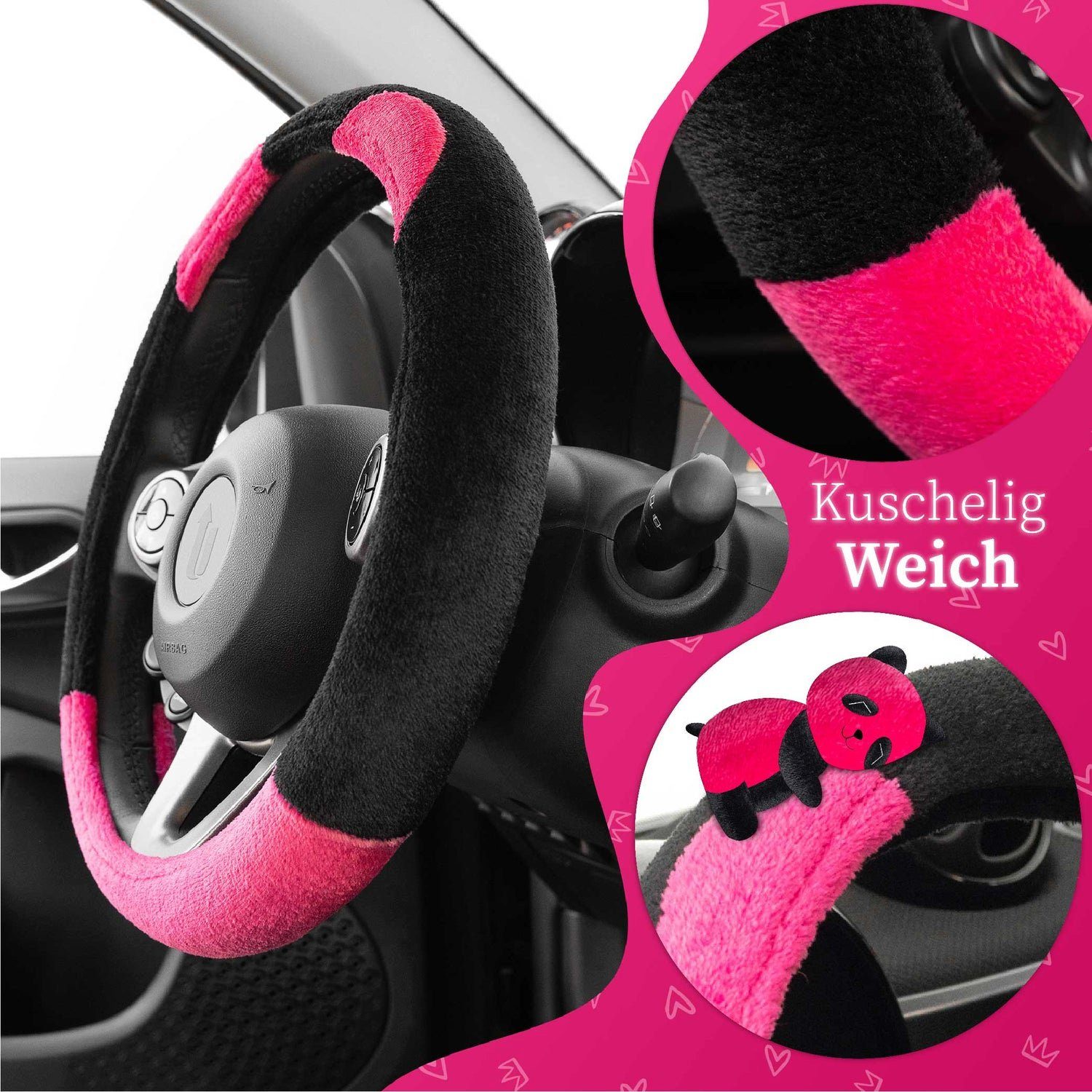 Upgrade4cars Lenkradbezug Plüsch, Ø 37,00 - 39,00 cm, Weiches Plüschmaterial mit entzückenden Designs von Teddybären