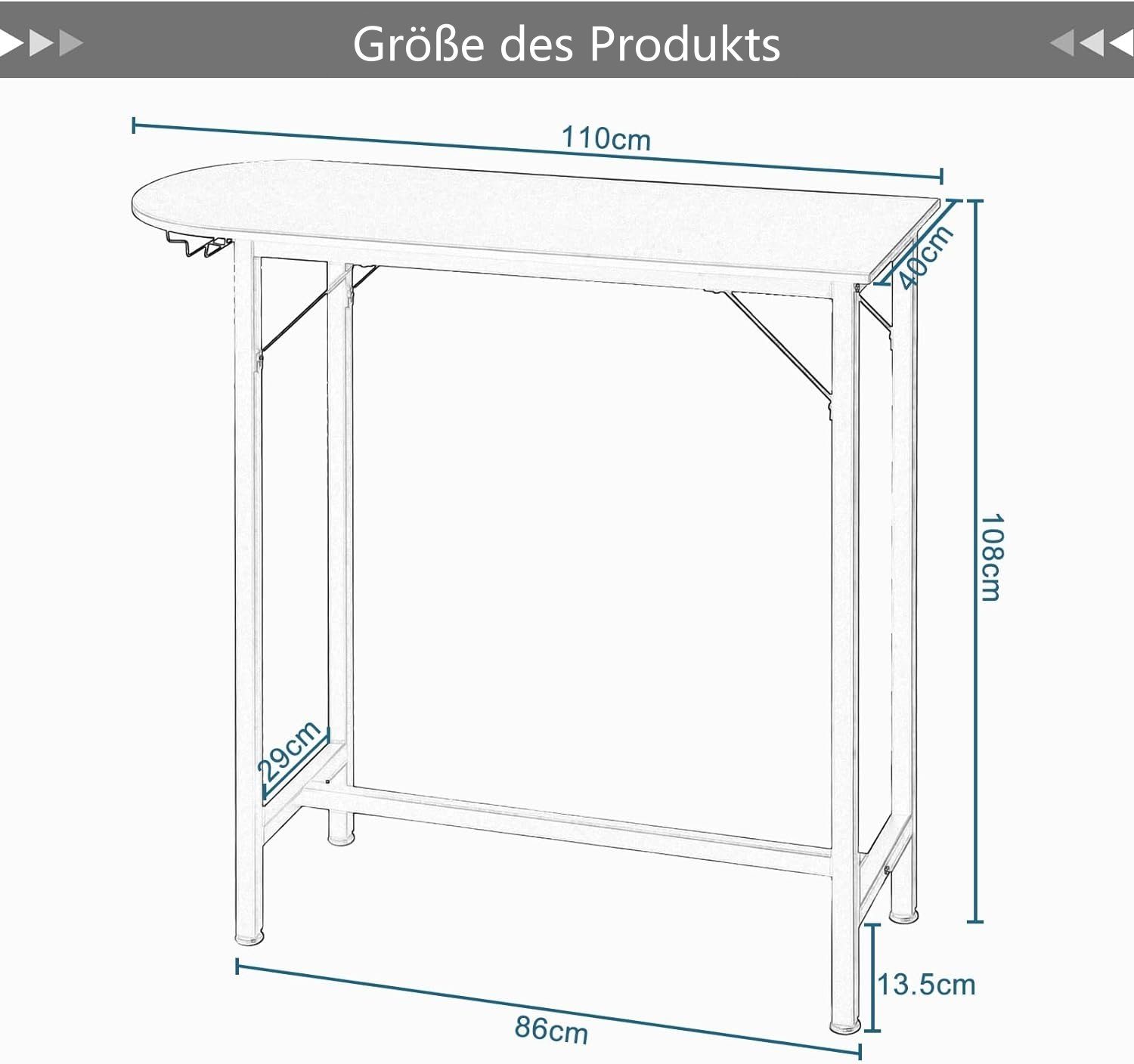 EUGAD Bartisch (1-St), mit Glashalter aus Metallgestell Holzwerkstoff