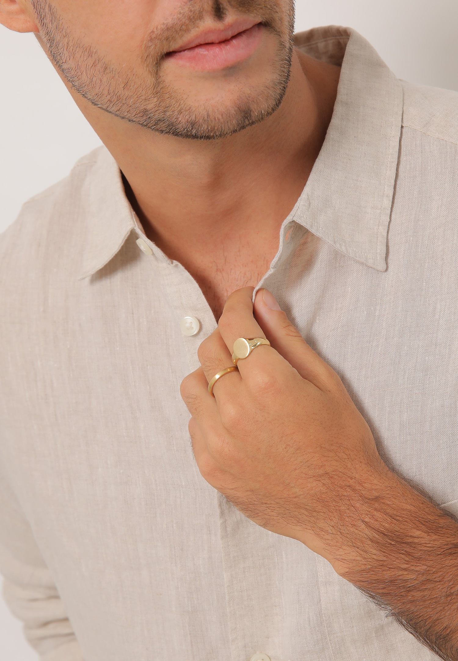Anillo Signal para hombre KUZZOI - Conjunto de anillos básicos de estilo minimalista en plata de ley 925