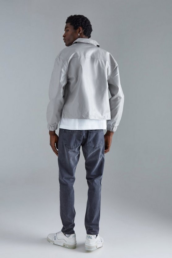 Langärmliges kastiges PU-Overshirt mit Druckknöpfen