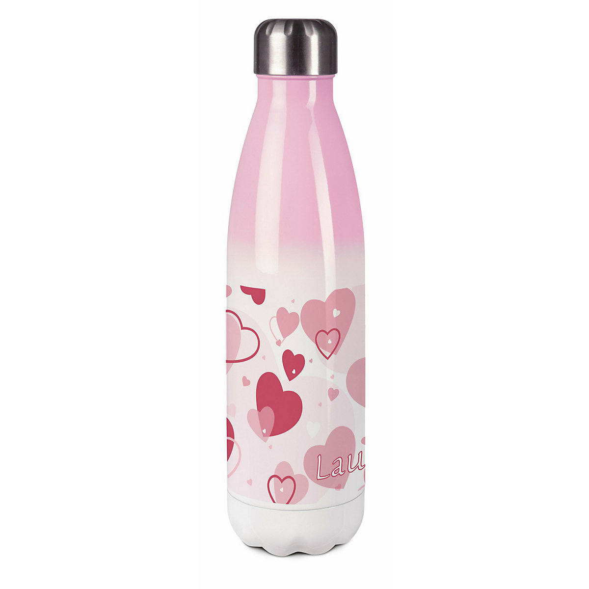 Edelstahl Kinder Thermoflasche / Trinkflasche bunt Herz Farbe rosa Spülmaschinenfest, Auslaufsicher, Bruchfest, Doppelwandig, Für Heißgetränke geeignet, Mit Deckel, Isoliert