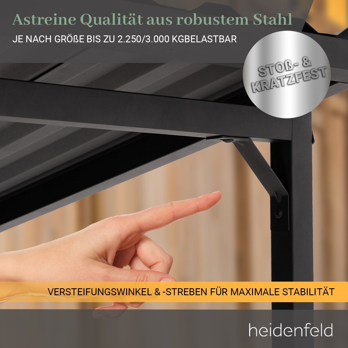 Heidenfeld Kaminholzregal Brennholzregal BR100, BxTxH:135x70x165 cm, (Kaminholzregal für außen und innen, Wetterbeständig, Welldach, 1-St., Max. Belastung 2250 kg, Stahl, Stoß- und Kratzfest), Stahl Feuerholzregal Holzstapelhilfe Holzunterstand Kamin