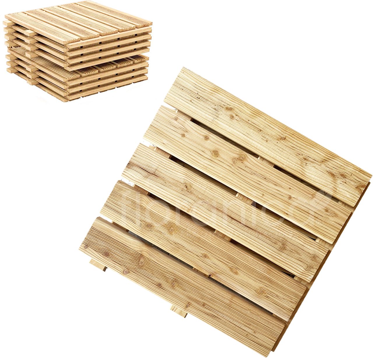 Pemicont Floranica Holzterrassenplatten 1 Stück 50x50 cm Imprägniertes Lärchenholz Natur Boden für die Sauna Terrasse oder dem Balkon Holzfliese im Garten Gefräste Oberfläche Balkonfliesen