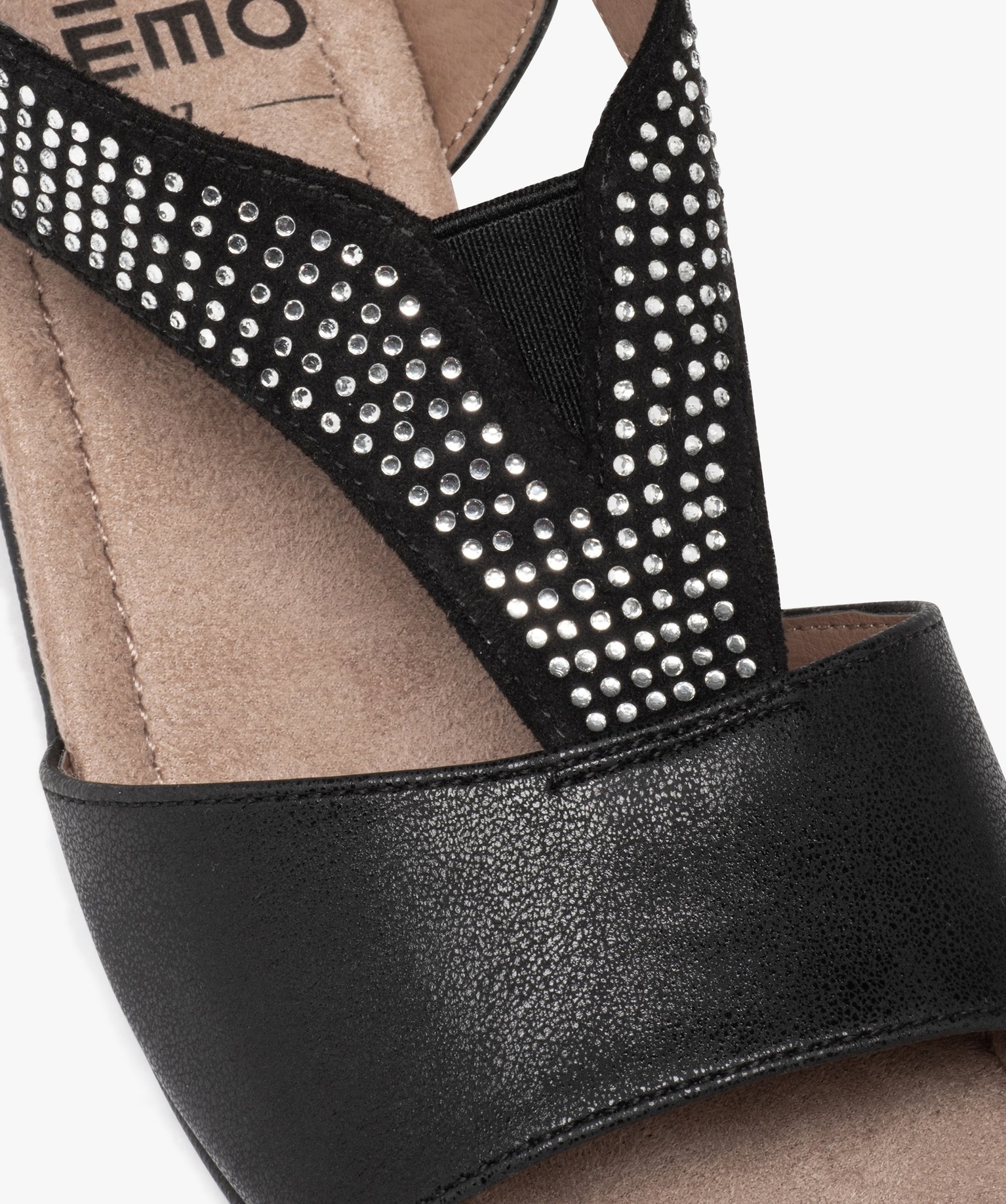 Sandales femme confort à talon et brides élastiques à strass noir | GEMO