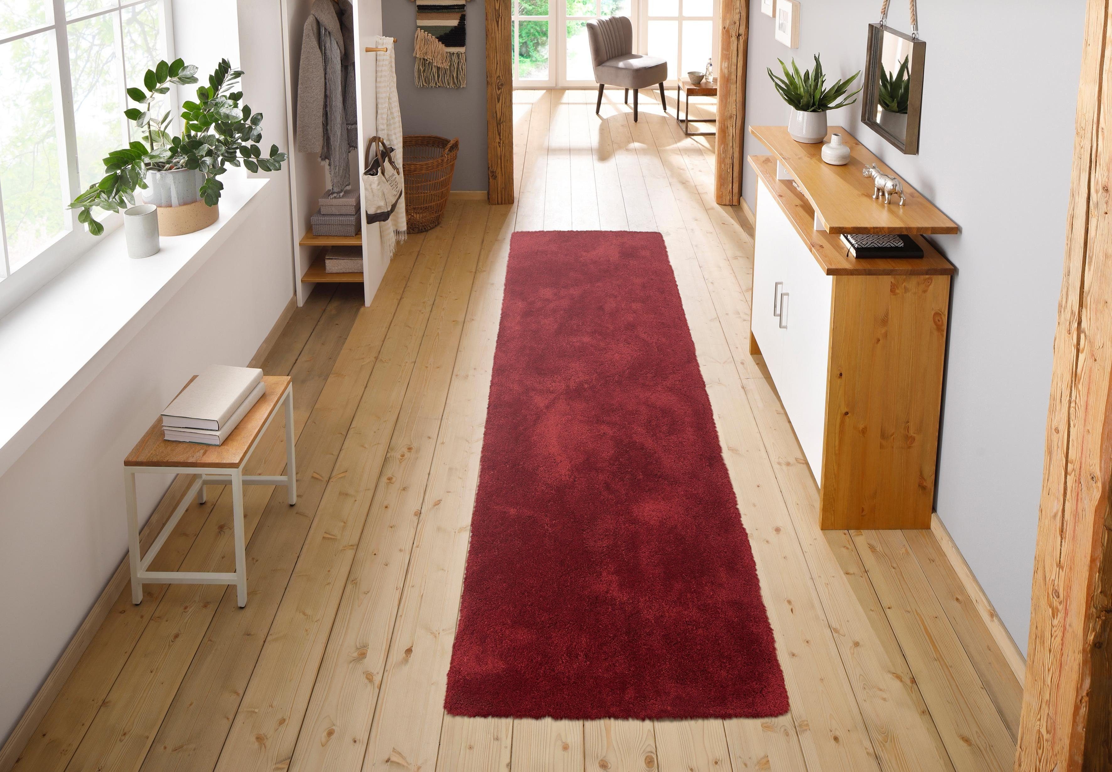 Hochflor-Läufer Microfaser Teppich Magong, my home, rechteckig, Höhe: 25 mm, uni, weiche Teppiche, Brücke, gewebt, Wohnzimmer, Schlafzimmer, Flur