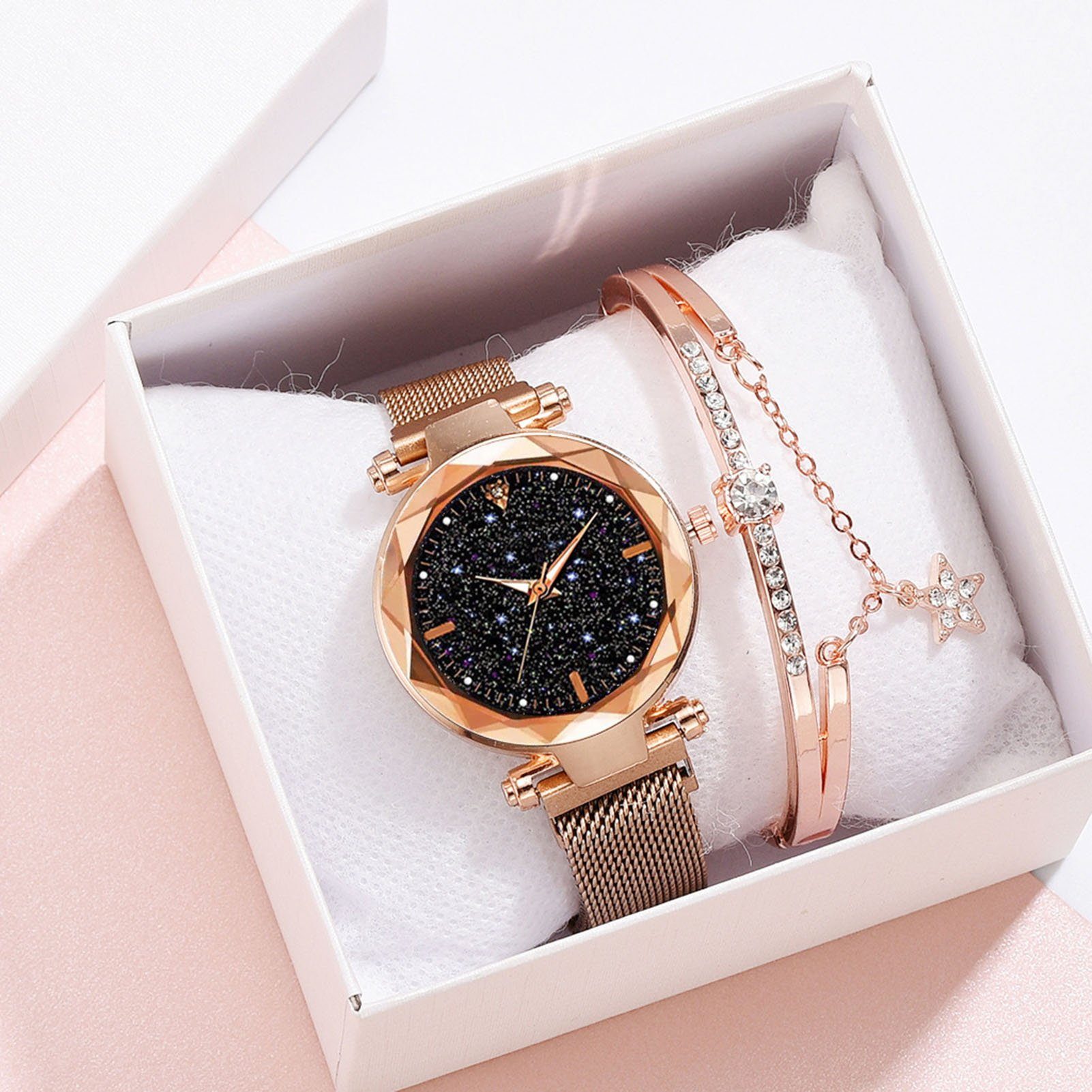 farfi Quarzuhr Starry Sky Damen Armbanduhr Set-Quarzuhr,Armbanduhr mit Armband Kasten, (1 x Uhr 1 x Armband 1 x Aufbewahrungsbox)