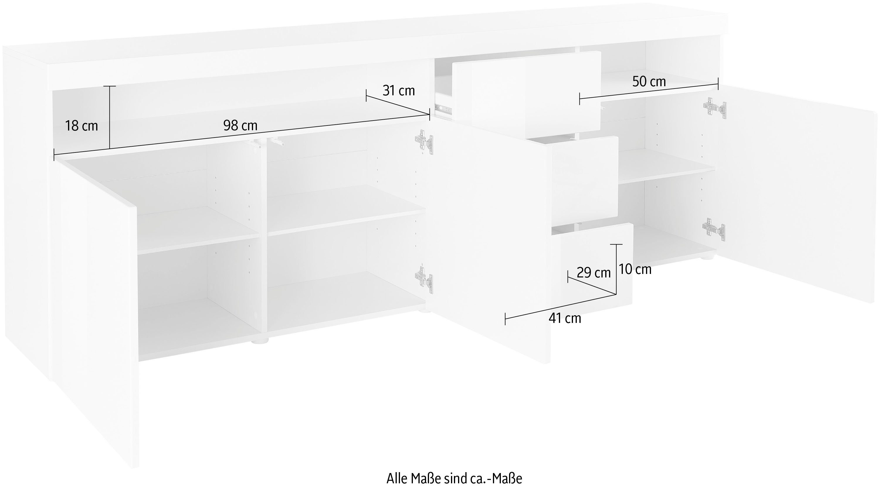 borchardt Möbel Sideboard Kapstadt, Breite 200 cm mit 3 Schubkästen