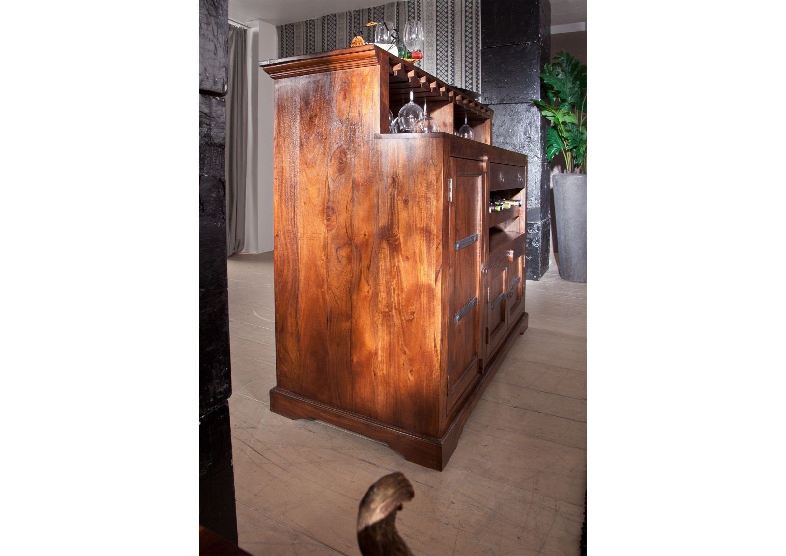 Massivmoebel24 Barschrank Bar Akazie 140x66x125 nougat lackiert OXFORD #903