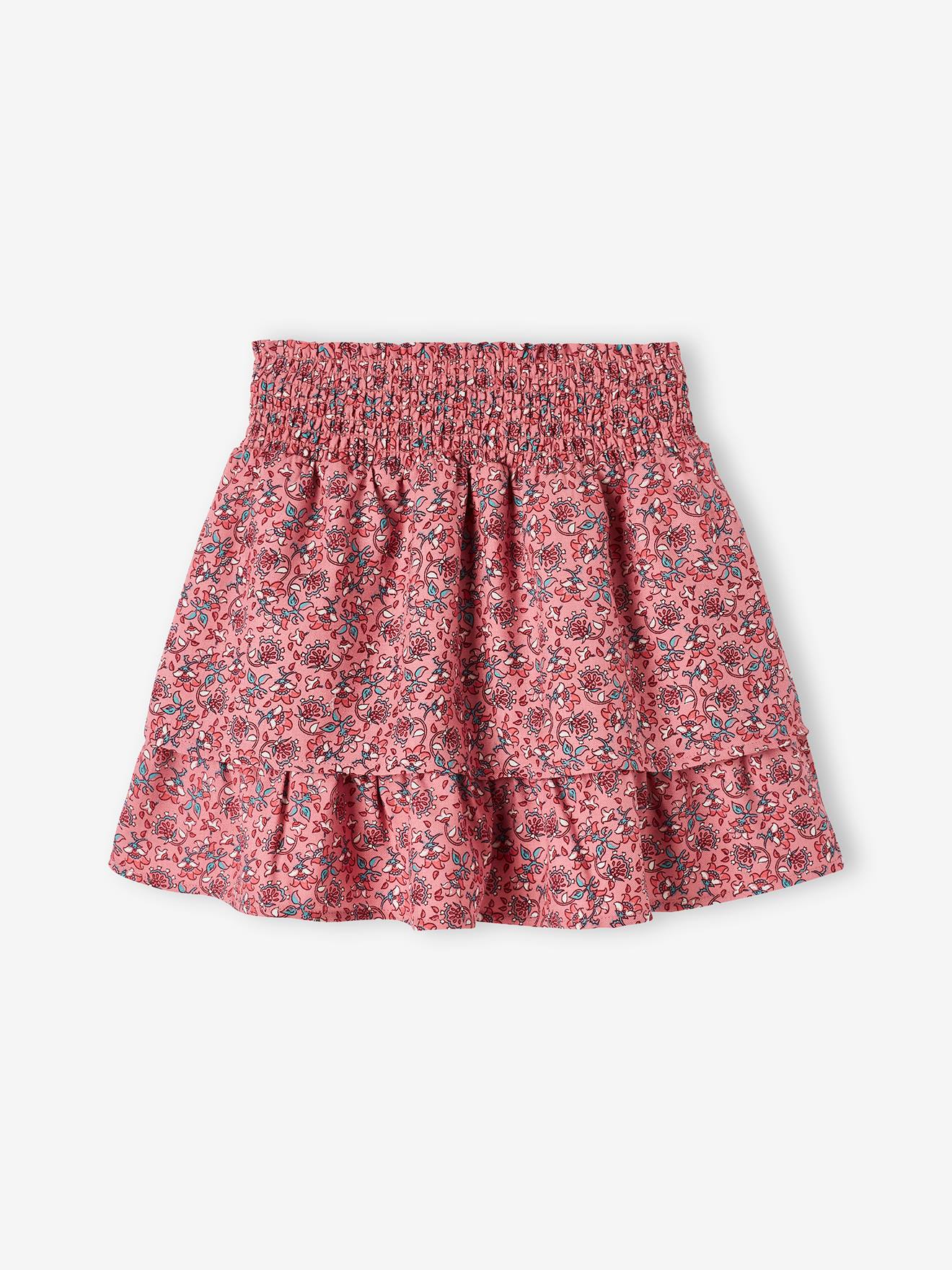 Jupe-short volantée fille rose imprimé