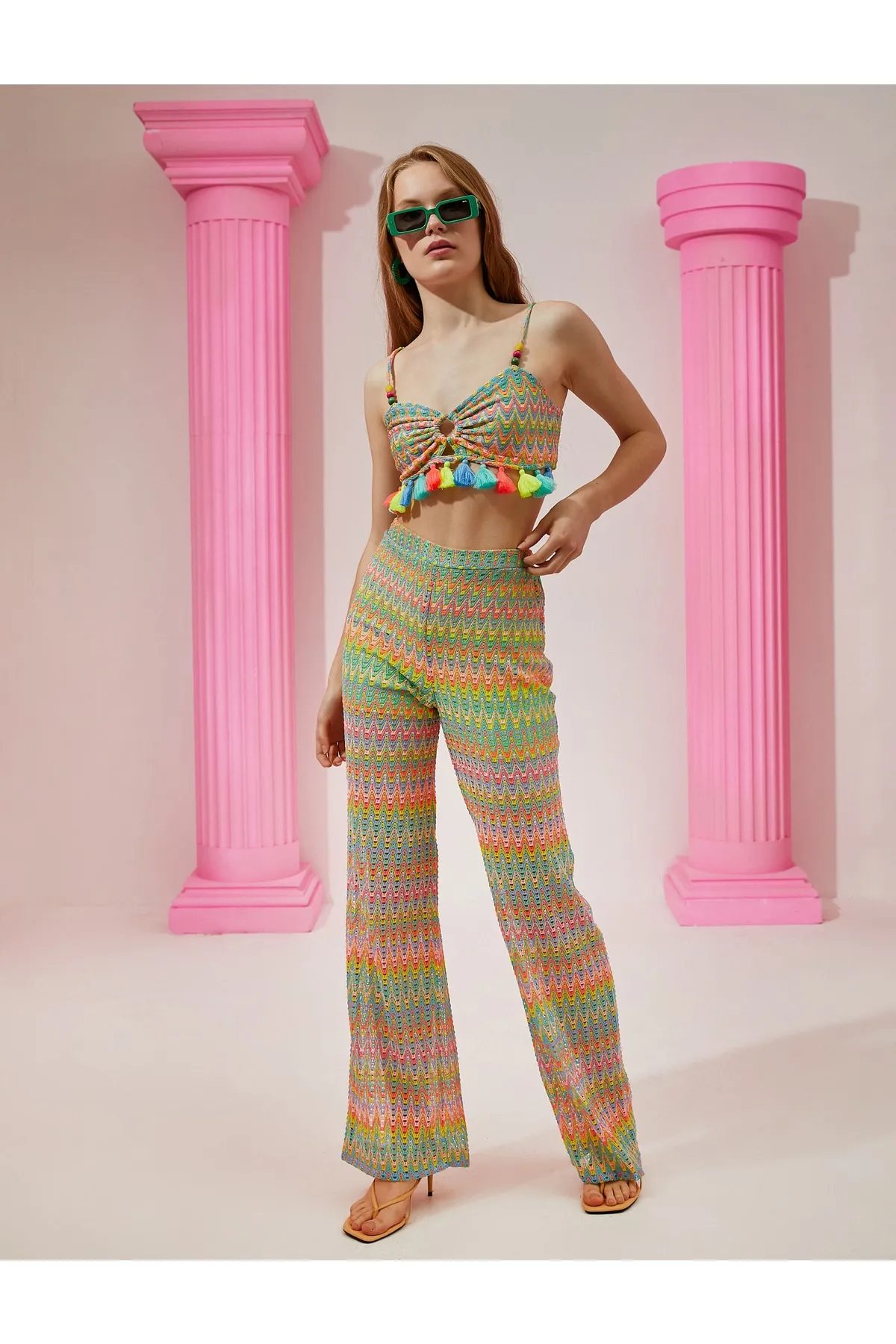 Koton  Rachel Araz X Häkelstrick-Damenhose mit hoher Taille