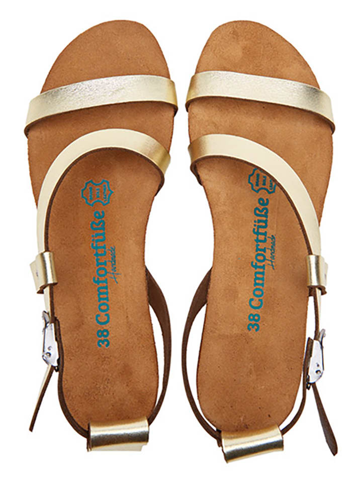 Comfortfusse Leder-Sandalen in Gold günstig kaufen