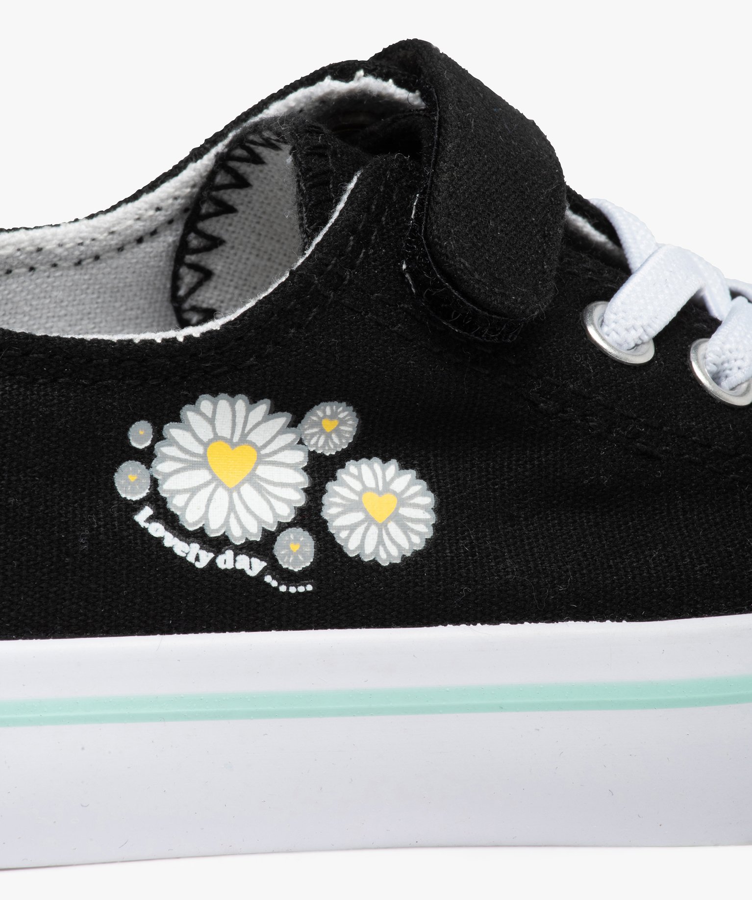 Baskets fille en toile avec motif marguerite sur le coté noir noir | GEMO