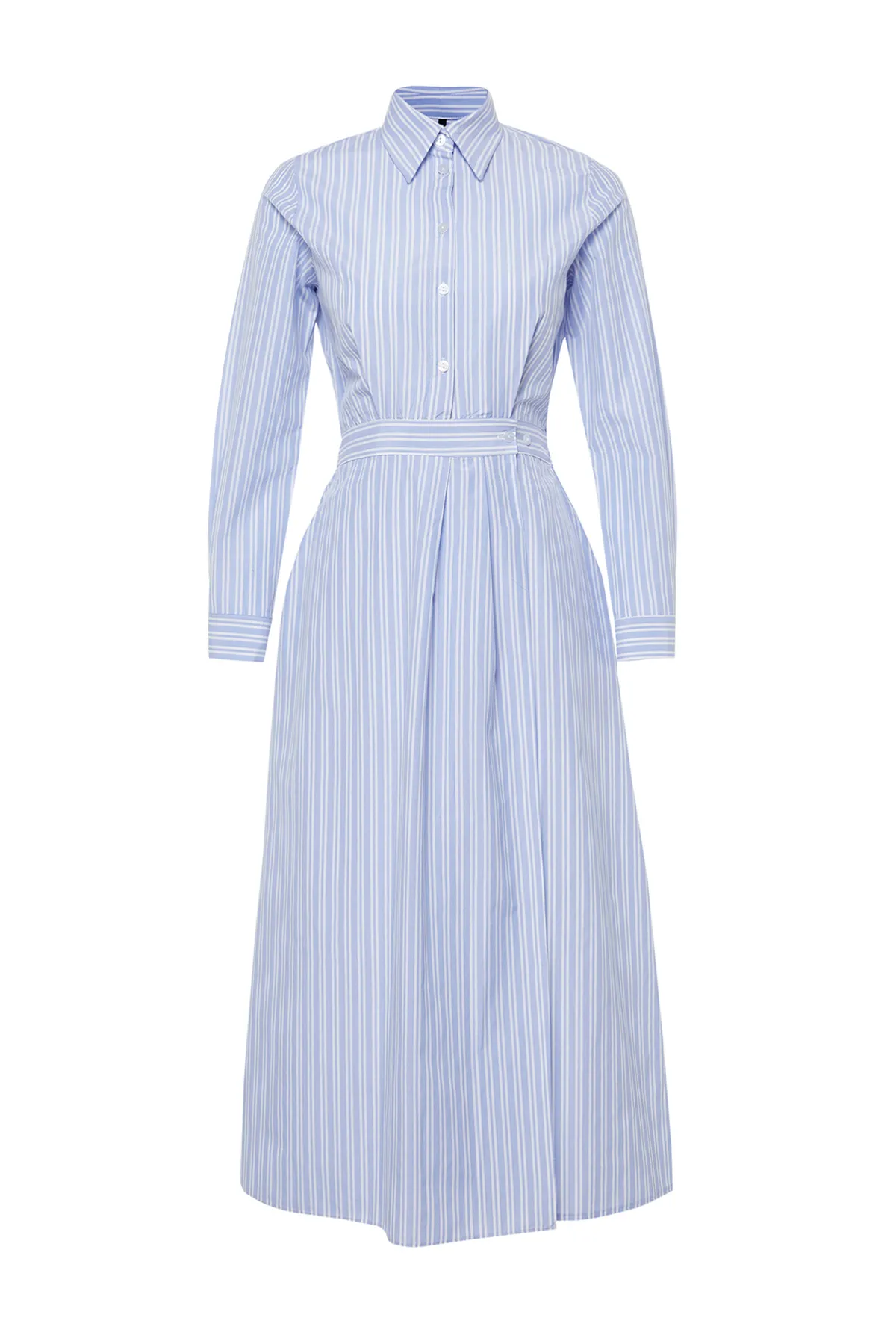 Trendyol Modest  Blaues, gewebtes Kleid mit Hemdkragen und Streifen TCTSS24EB00078