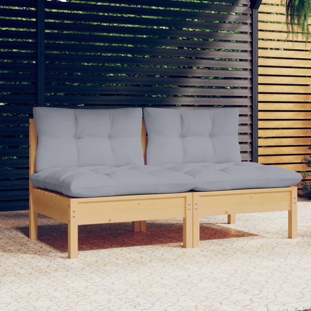 vidaXL Loungesofa 2-Sitzer-Gartensofa mit Grauen Kissen Massivholz Kiefer, 1 Teile