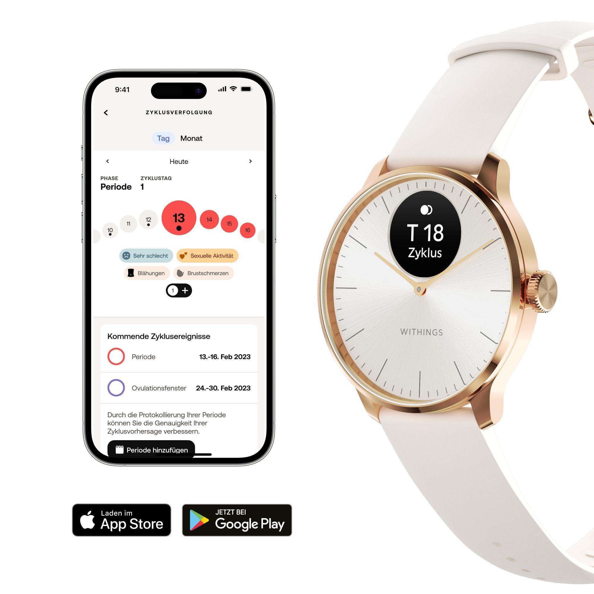 Withings HWA11 ScanWatch Light + Rose Gold Milanese Band Bundle Smartwatch (1,6 cm/0,63 Zoll) Spar-Set, mit Wechselarmband