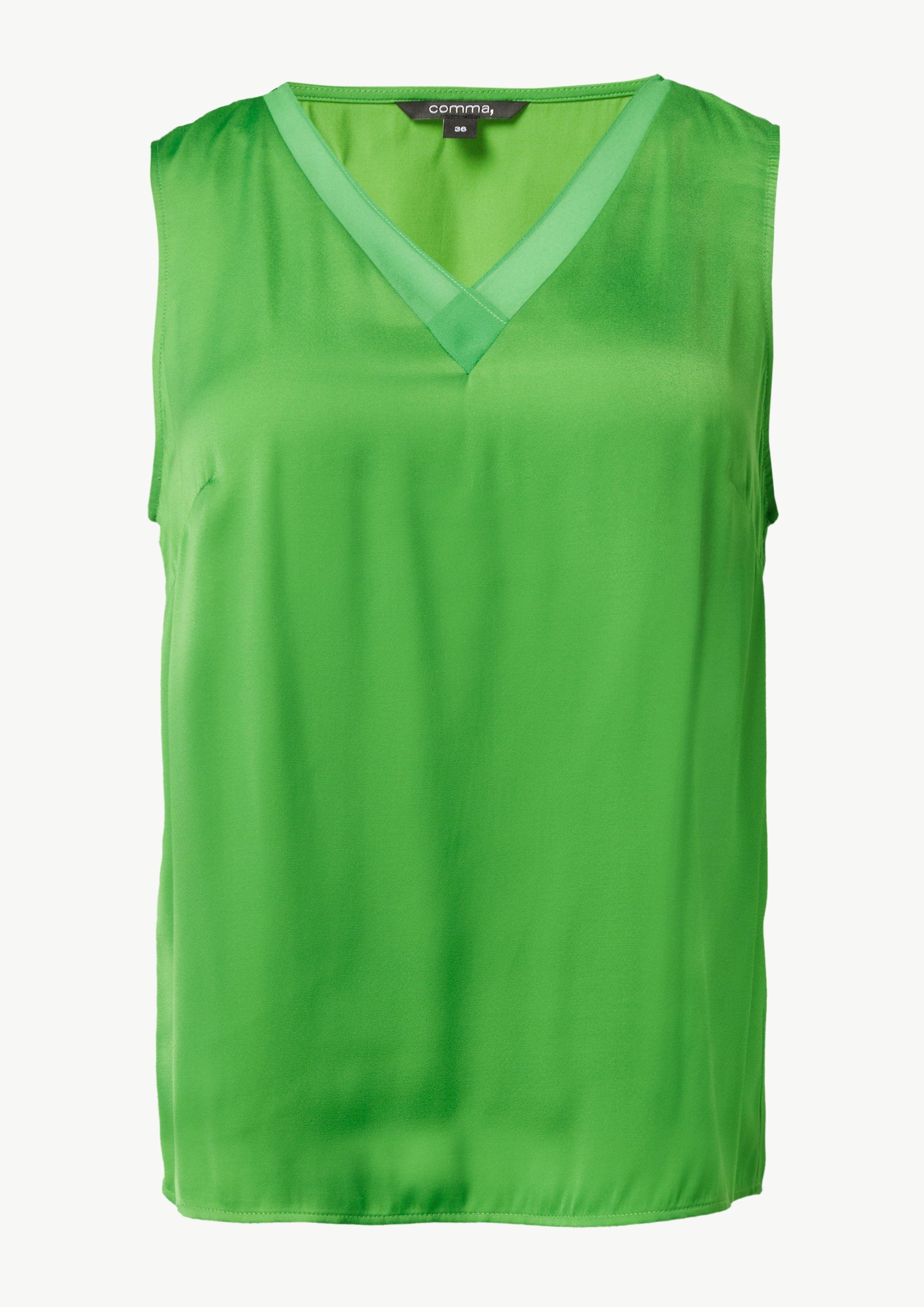 Satin-Top mit Chiffon-Ausschnitt - grün