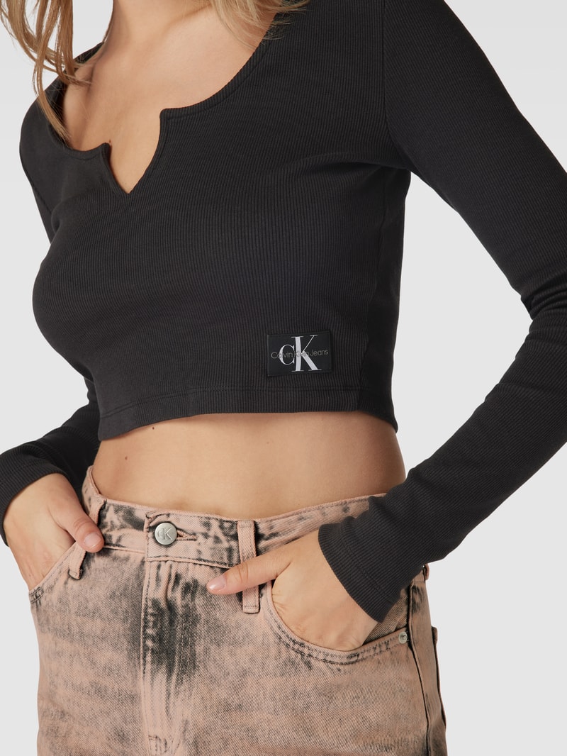 Cropped Longsleeve mit Label-Patch in black