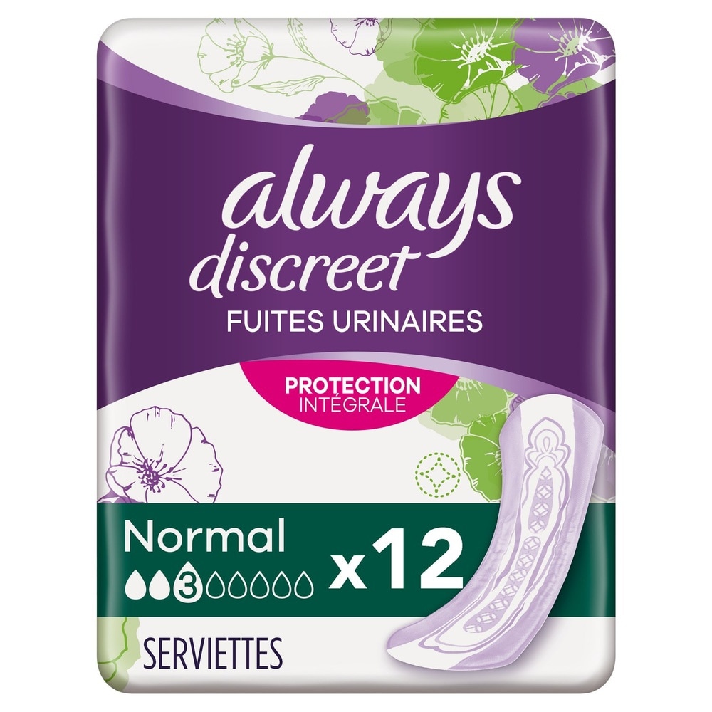 always Always Discreet Serviettes Pour Fuites Urinaires Normal x12 Serviettes Pour Fuites Urinaires