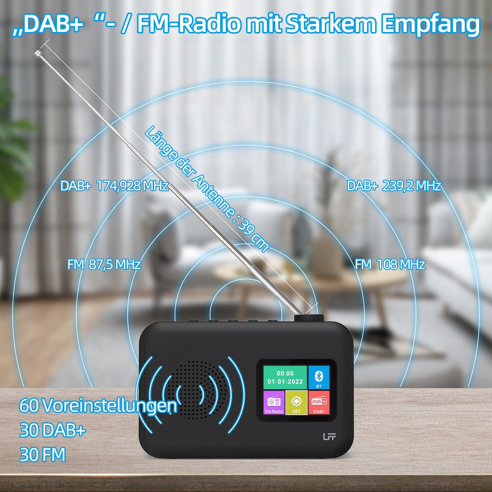 awortek DAB Digitalradio UKW mit RDS Farbdisplay Radio mit Bluetooth Digitalradio (DAB)