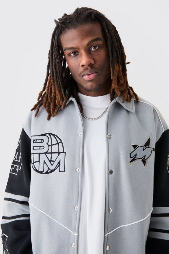 Bestickte Oversize Harrington Jersey-Bomberjacke