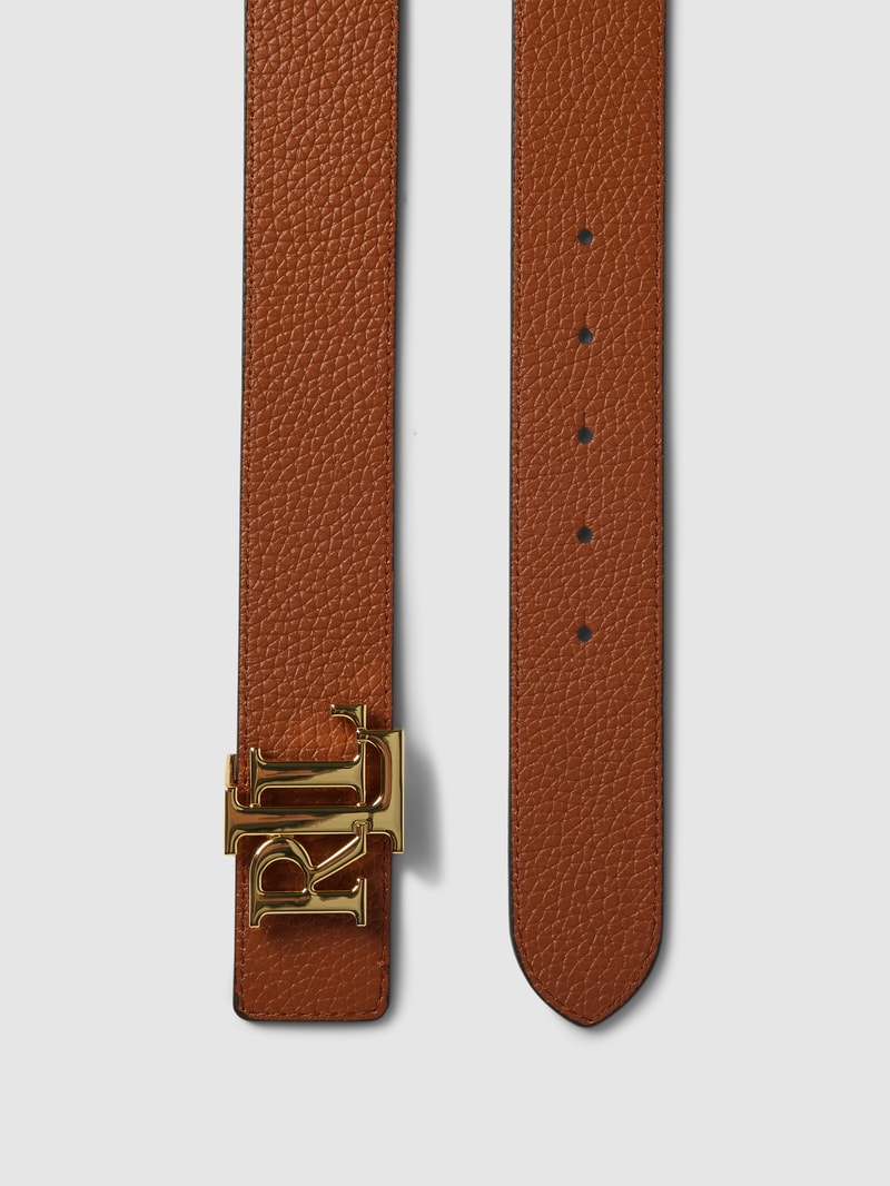 Ledergürtel mit Pinschließe in metallic in cognac