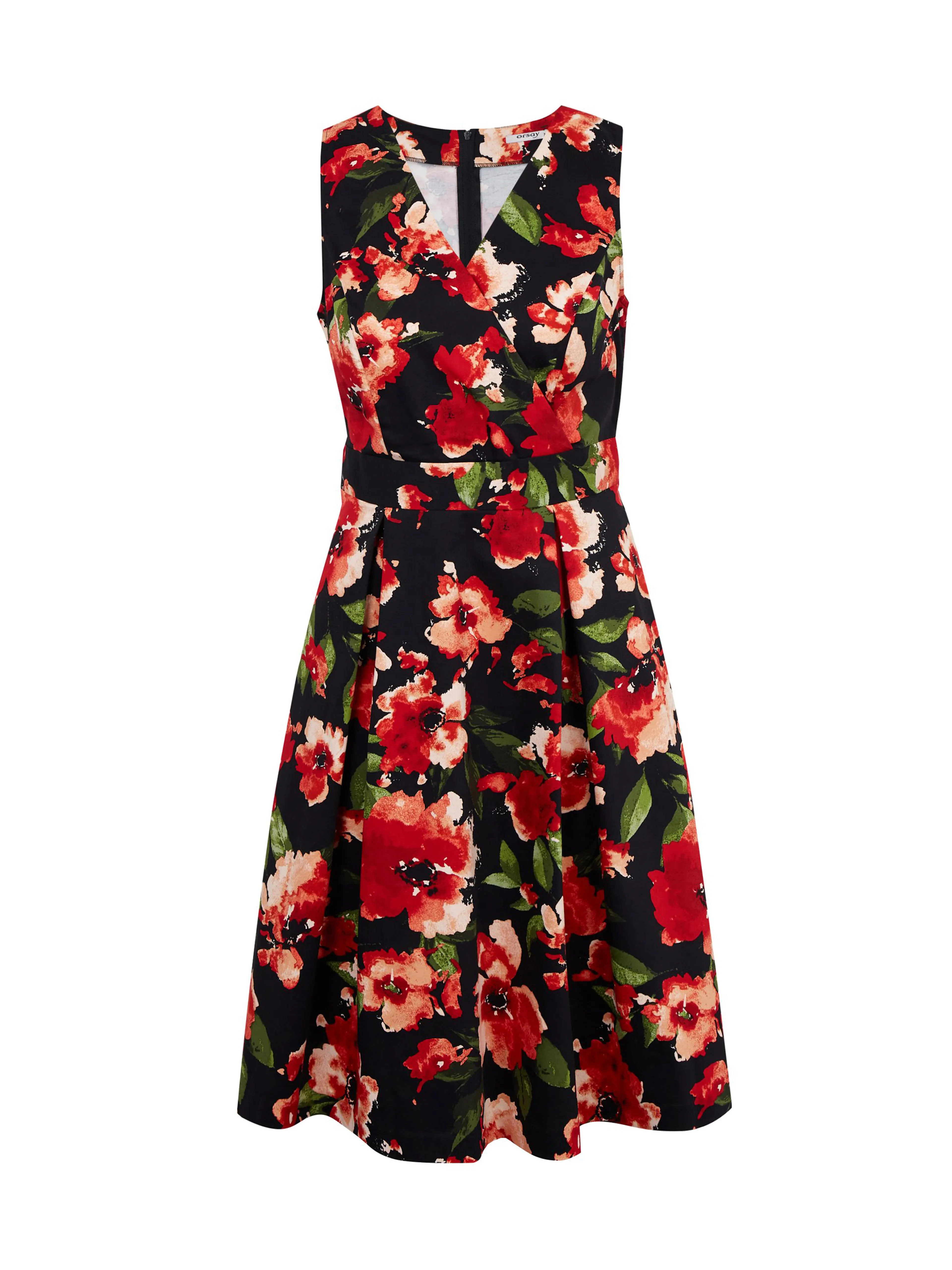 Rotes und schwarzes Damen-Blumenkleid ORSAY