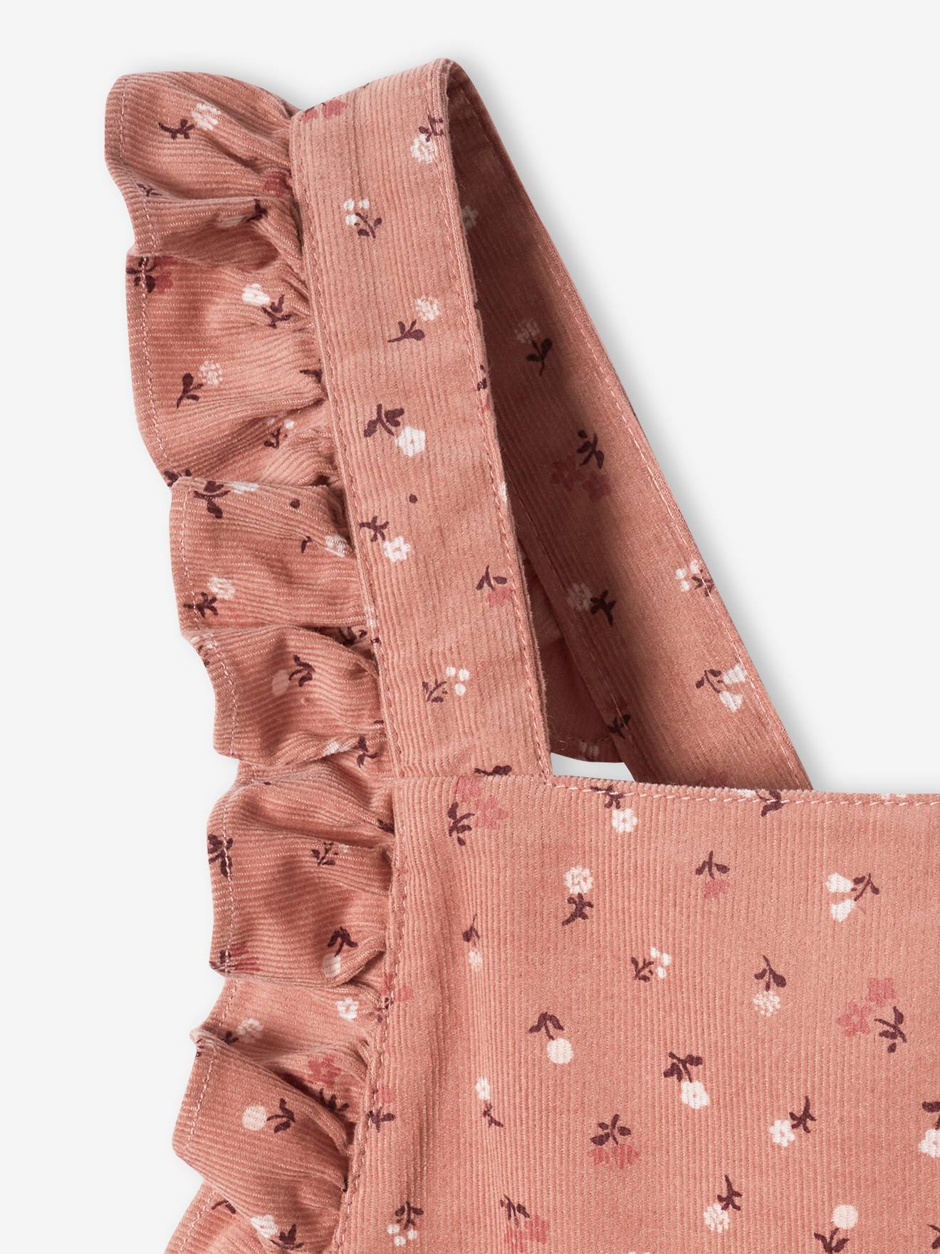 Combi salopette en velours imprimé fille rose