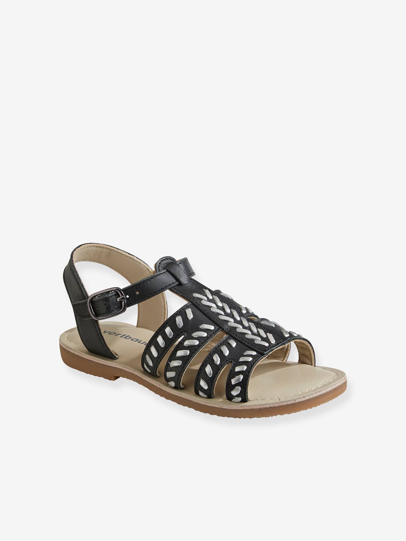 Sandales cuir ethnique fille noir