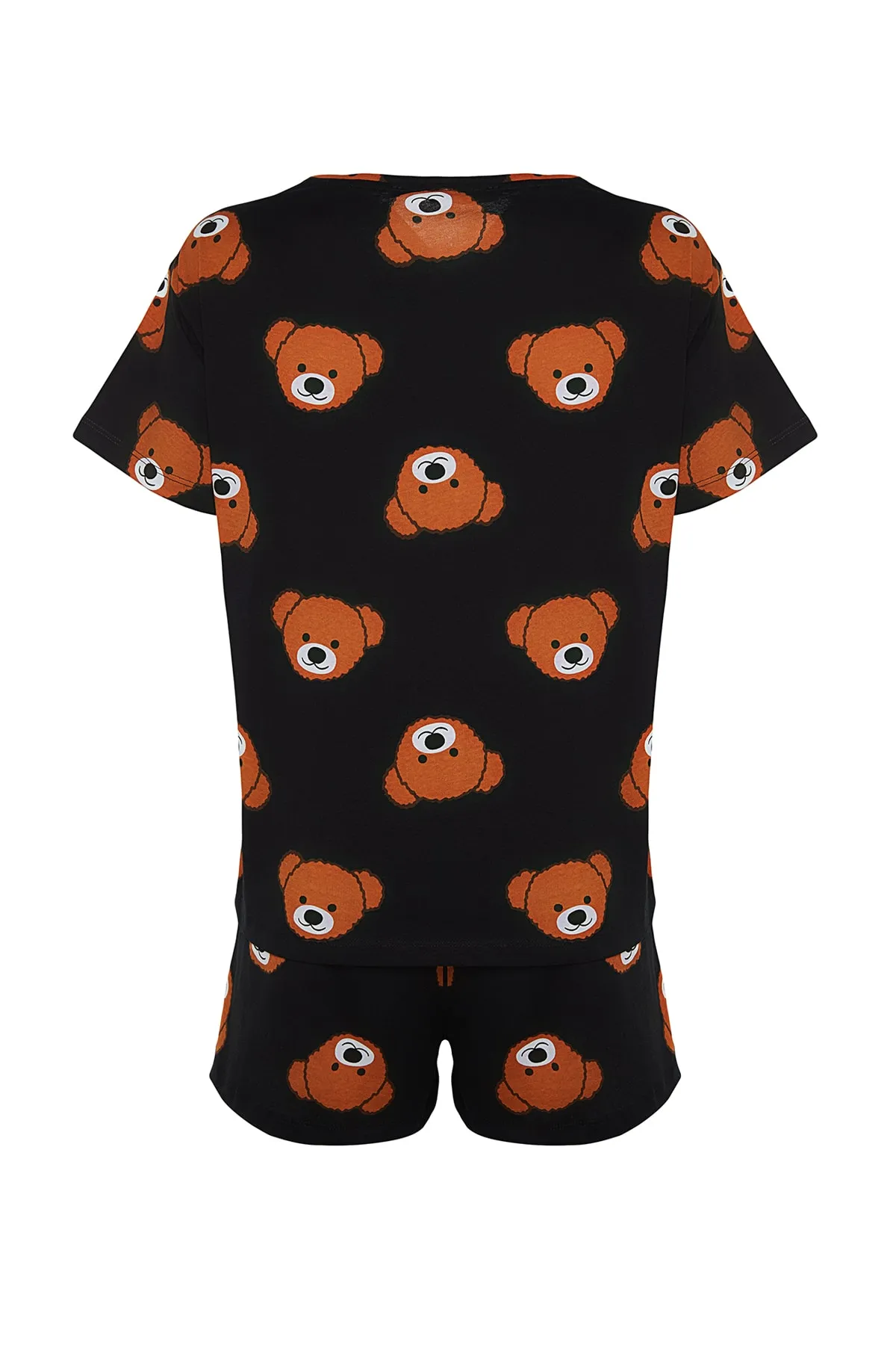 Trendyol Collection  Schwarzes Strickpyjama-Set mit T-Shirt und Shorts aus 100 % Baumwolle mit Teddybärmuster THMSS23PT00005