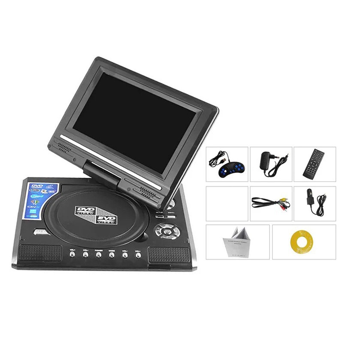 Yoyaxi Tragbarer 7,8-Zoll-DVD-Player mit hochauflösender TV-Funktion Portabler DVD-Player (Integrierter Kartenleser, mobiler DVD-Player mit drehbarem Bildschirm)