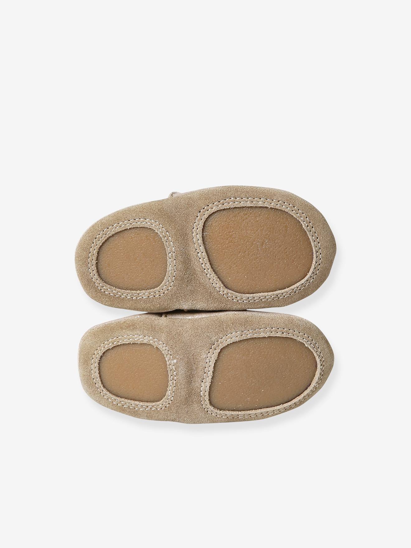 Chaussons élastiqués en cuir souple bébé or