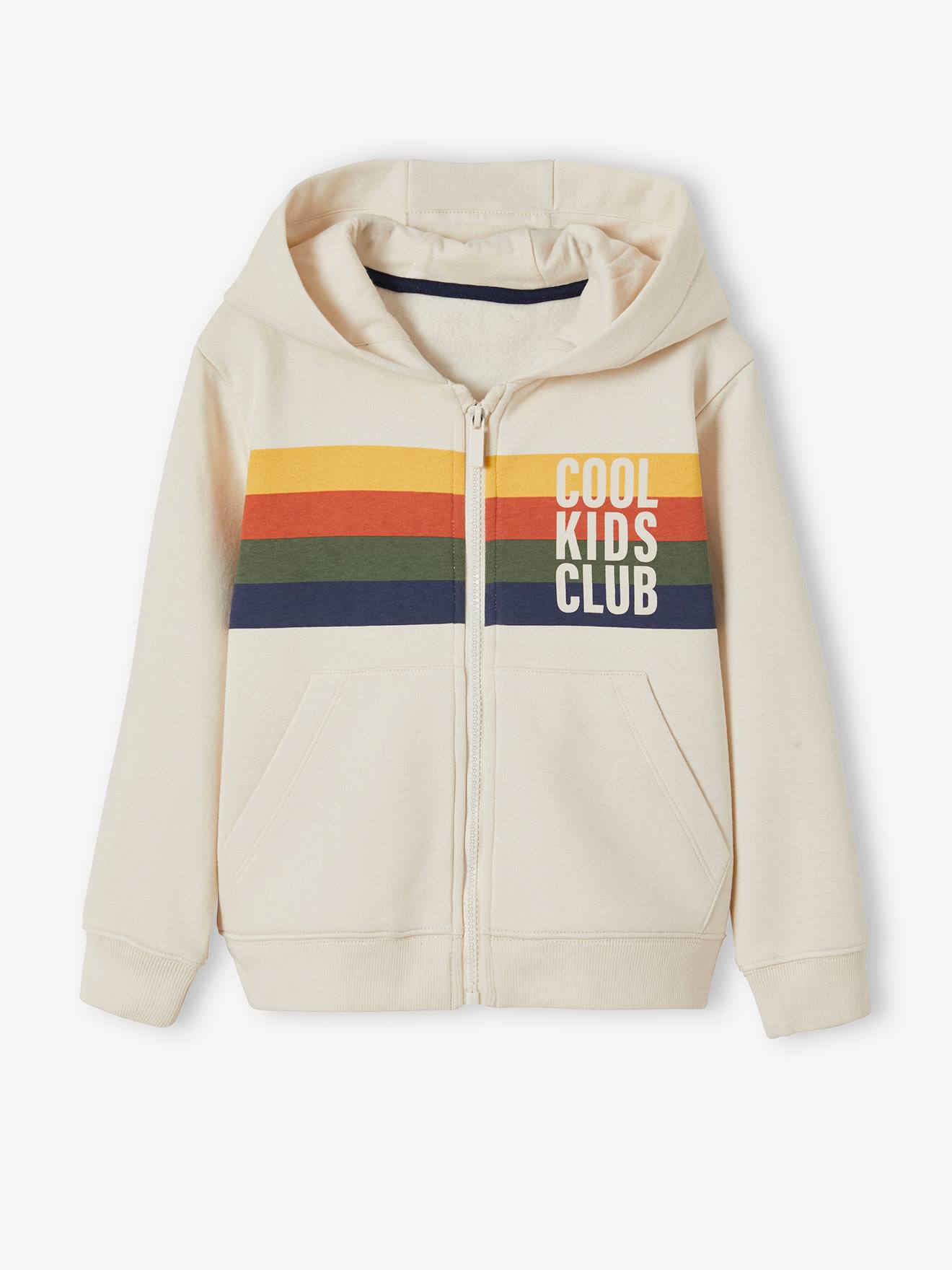 Sweat zippé à capuche animation rayures garçon beige chiné