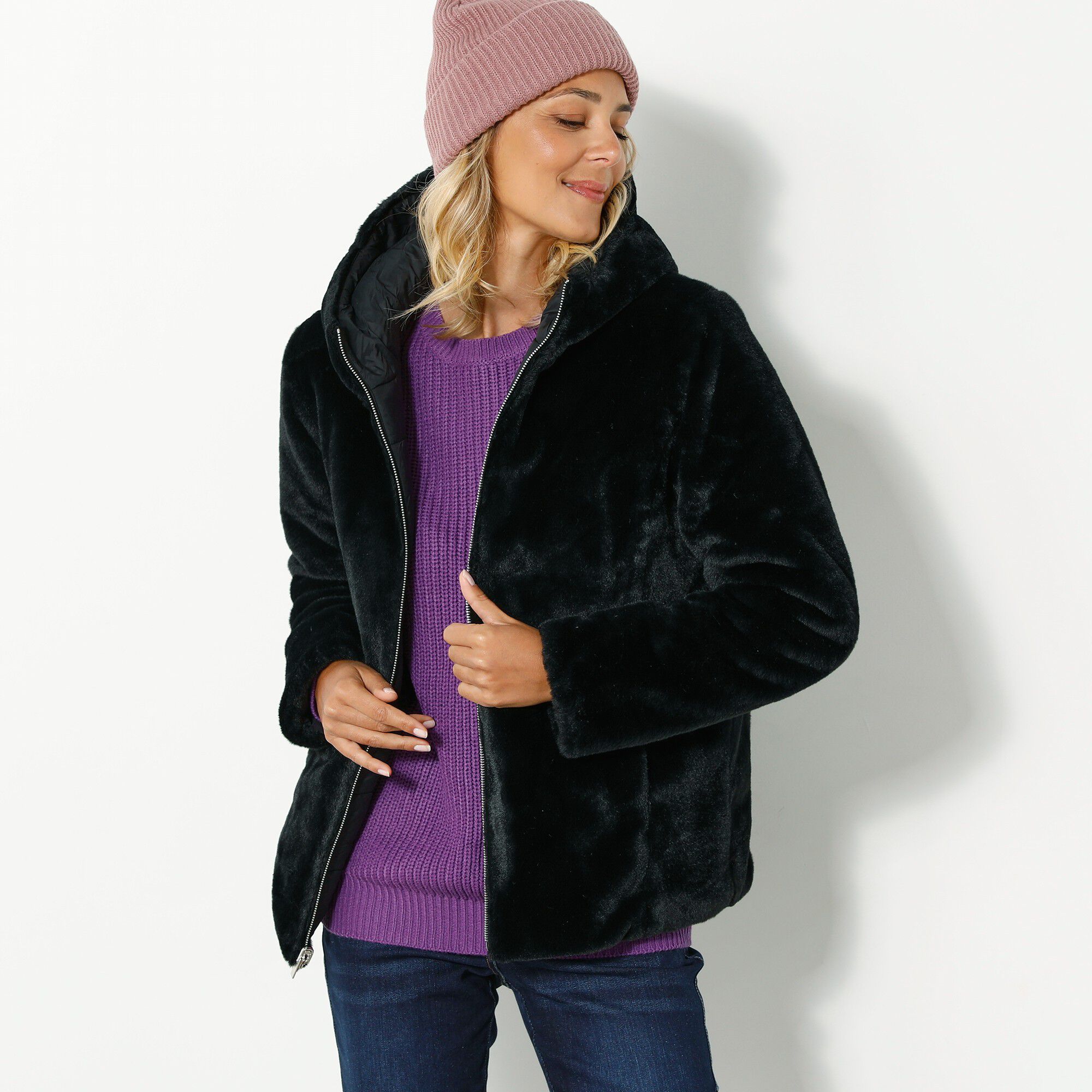Veste fausse fourrure réversible en doudoune