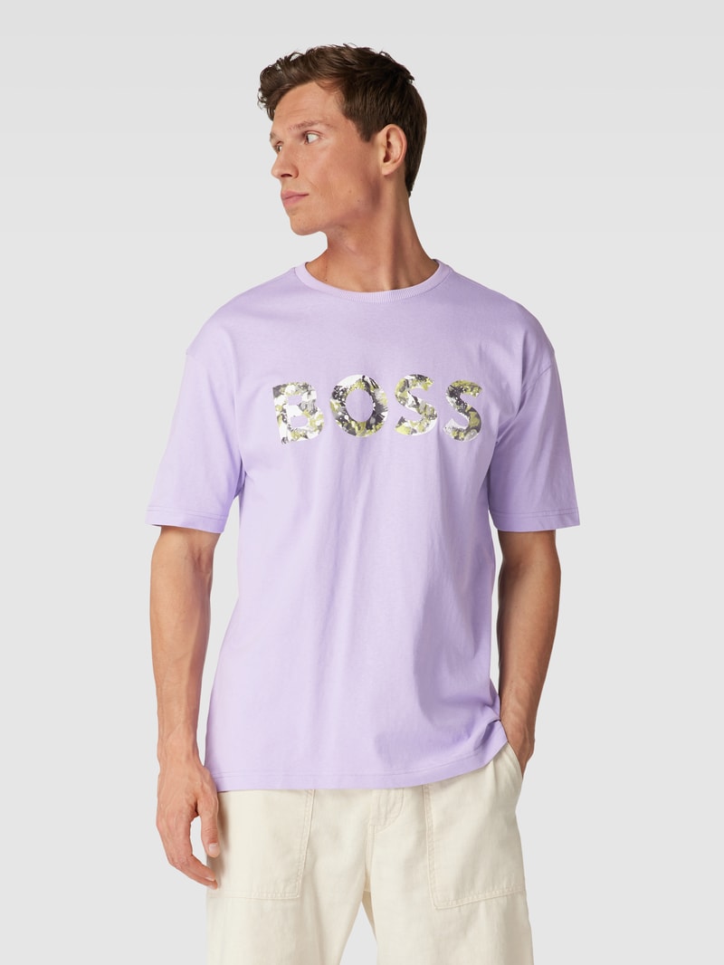 T-Shirt mit Logo-Print Modell 'Lotus' in flieder