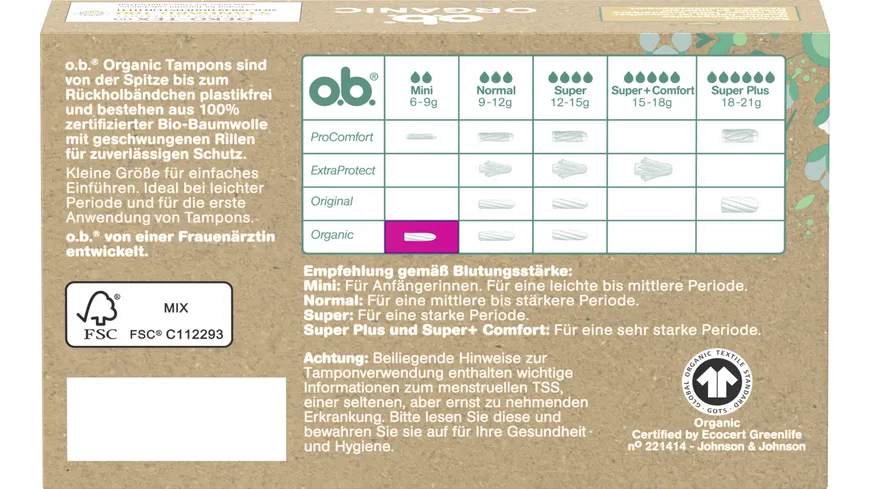 O.B. ORGANIC BIO TAMPON MINI 16ER